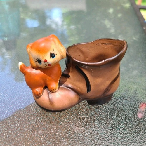 Ceramic dog figurine boot - ceramic,