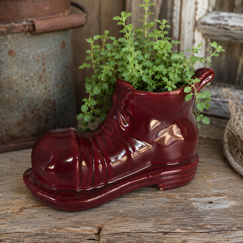 Vtg burgundy red ceramic boot - vtg.,