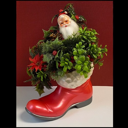 Vtg santa boot - planter, red