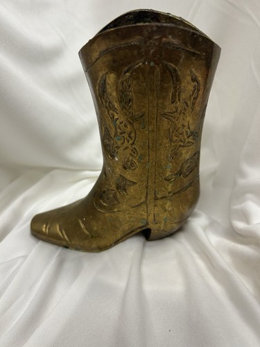 Vintage brass cowboy boot vase - cowboy,